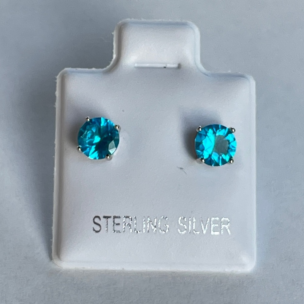 Sterling Silver CZ Blue Topaz Earrings